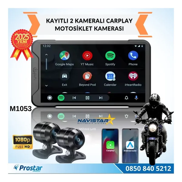 5 Inç Carplay Motosiklet Kamera Seti 2k 1440p 2 Kameralı Wi-Fi Bluetooth Lastik Basınç Göstergeli - Görsel 10