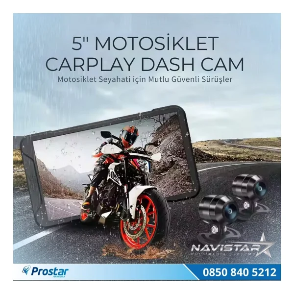 5 Inç Carplay Motosiklet Kamera Seti 2k 1440p 2 Kameralı Wi-Fi Bluetooth Lastik Basınç Göstergeli - Görsel 3