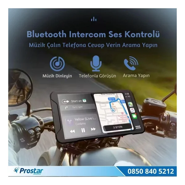 5 Inç Carplay Motosiklet Kamera Seti 2k 1440p 2 Kameralı Wi-Fi Bluetooth Lastik Basınç Göstergeli - Görsel 5