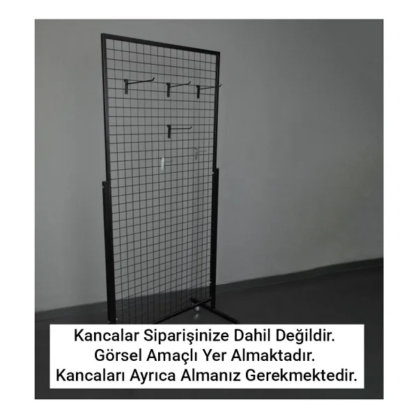 Rafburada Tekerlekli Sık Telli Tel Raf - Tel Pano Stand, Duvar Askılığı 60x190 Cm - Görsel 4