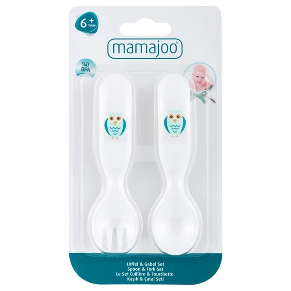 Mamajoo Ergonomik Beslenme Kaşık Çatal Seti Beyaz & Baykuş, 6 Ay+ İkili - Görsel 2