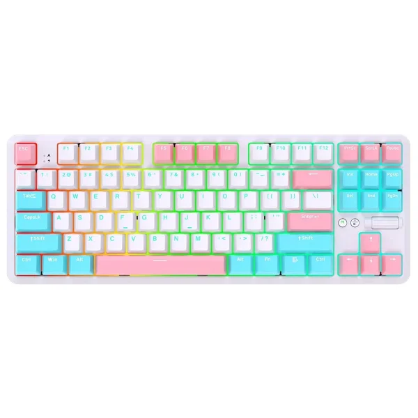 Ajazz K870t Pro Beyaz RGB Tkl Blue Switch Kablolu/Kablosuz Mekanik Oyuncu Klavyesi - Görsel 3