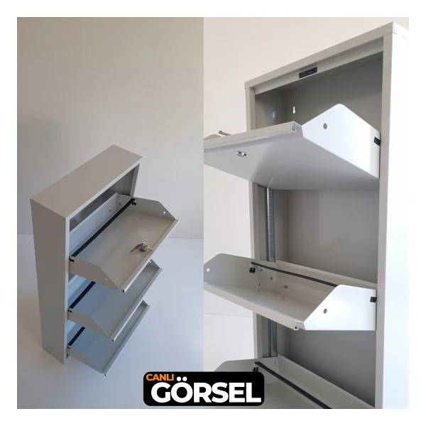 Mobilyapratik 3'lü Gri Kilitli Metal Ayakkabılık - Görsel 7