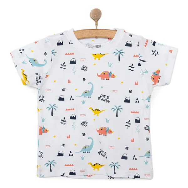 Hellobaby Erkek Bebek Basic Tişört Dinozor Desenli Bisiklet Yaka Kısa Kol Beyaz 2 Yaş - Görsel 8