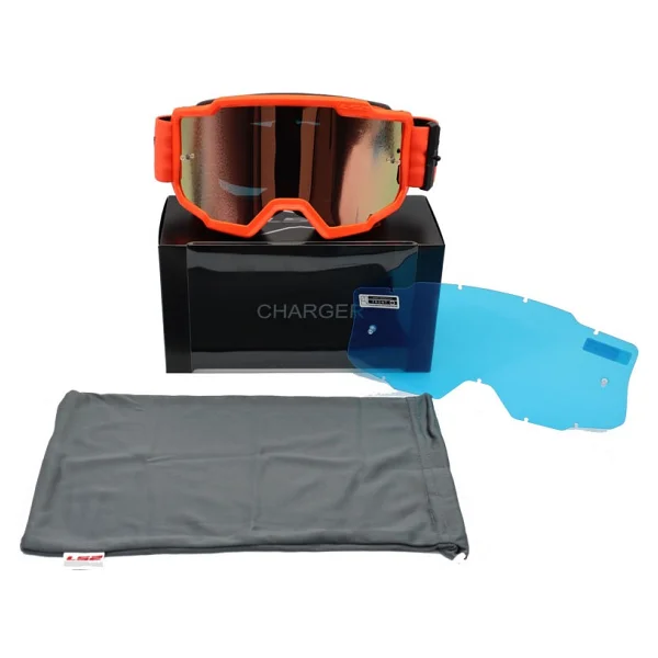 Ls2 Motokros Gözlük Charger Goggles İridyum Camlı Neon Turuncu - Görsel 4
