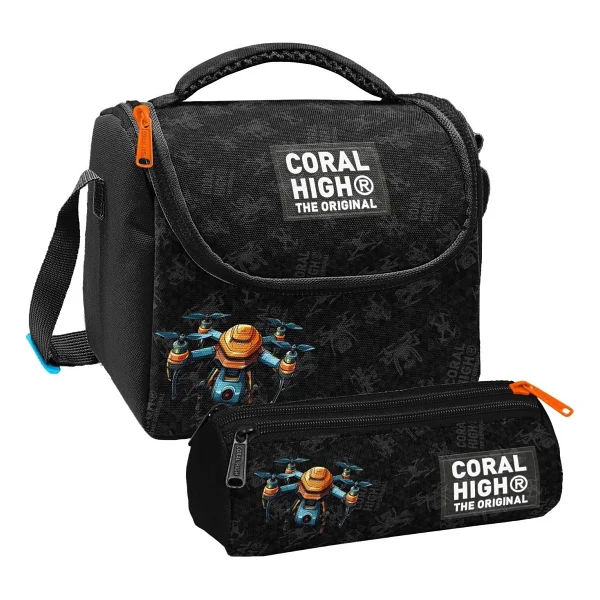 Coral High Erkek Çocuk Drone Pilotu Siyah Thermo Beslenme Çantası Ve Üç Bölmeli Kalem Çantası Seti - Görsel 3