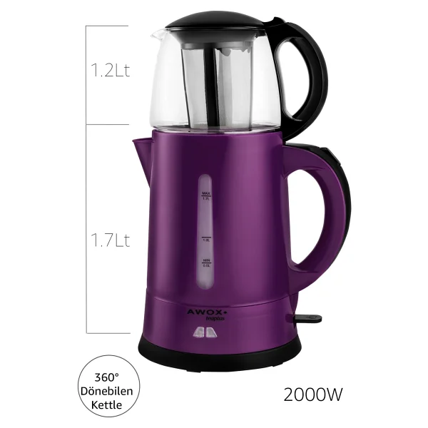 Awox Teaplus Mürdüm 2000 W Cam Demlikli Çay Makinesi - Görsel 2
