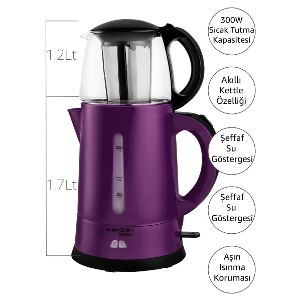 Awox Teaplus Mürdüm 2000 W Cam Demlikli Çay Makinesi - Görsel 3