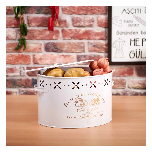 Evstyle Metal Bölmeli Patates Soğan Kovası Beyaz - 18 Lt. - Görsel 9
