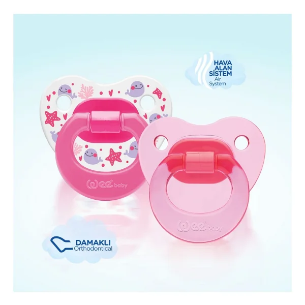 Wee Baby Ortodontik Damaklı Yumuşak Silikon Uçlu Emzik 2'Li Set 0-6 Ay Kız - 0 - 6 Ay - Pembe - Görsel 2