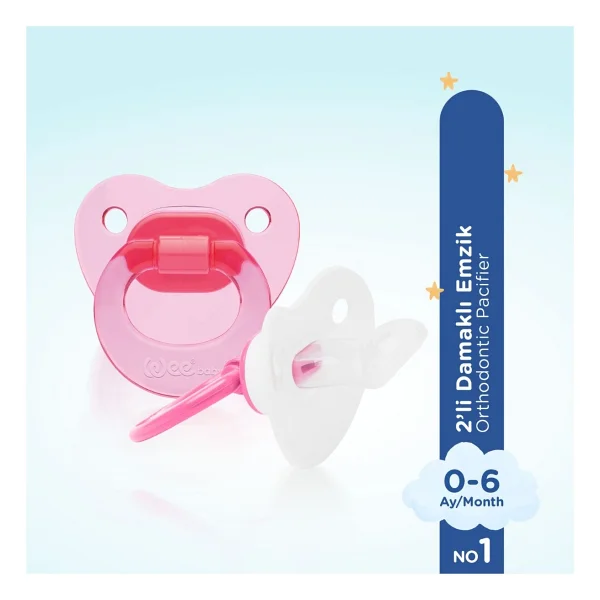Wee Baby Ortodontik Damaklı Yumuşak Silikon Uçlu Emzik 2'Li Set 0-6 Ay Kız - 0 - 6 Ay - Pembe - Görsel 3