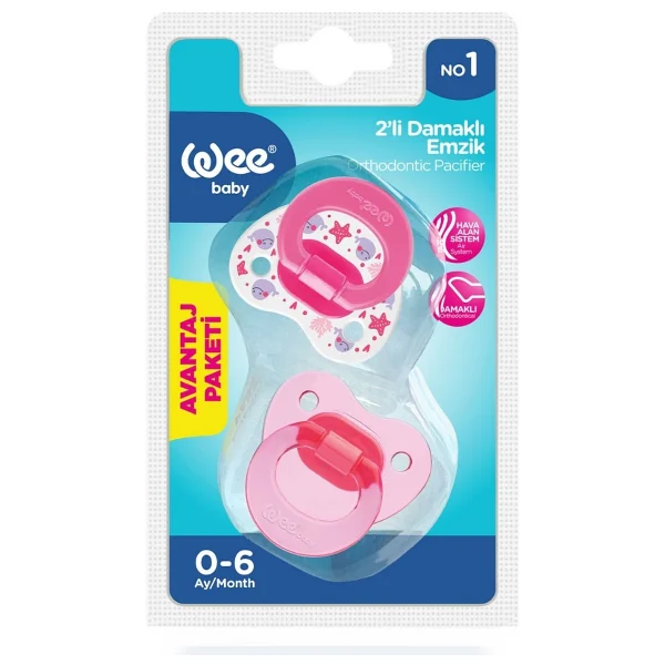 Wee Baby Ortodontik Damaklı Yumuşak Silikon Uçlu Emzik 2'Li Set 0-6 Ay Kız - 0 - 6 Ay - Pembe - Görsel 4