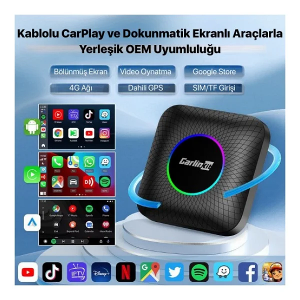 Carlinkit Tbox Max Ambient 8 GB + 128 GB Carplay Dönüştürücü - Görsel 8