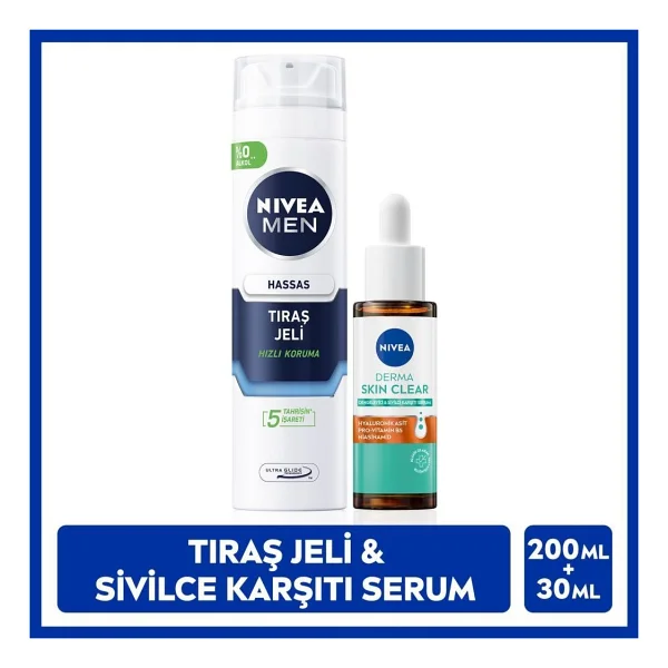 Men Erkek Hassas Tıraş Jeli 200ml Ve Derma Skin Clear Serum 30ml, Cilt Bakım Seti - Görsel 6