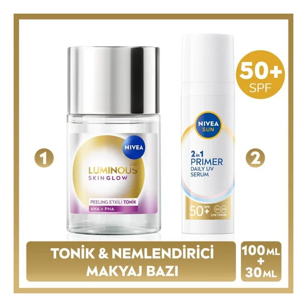 Nivea Sun Spf50 Primer Nemlendirici Makyaj Bazı 30ml Ve Luminous630 Skin Glow Peeling Etkili Tonik 100ml - Görsel 8