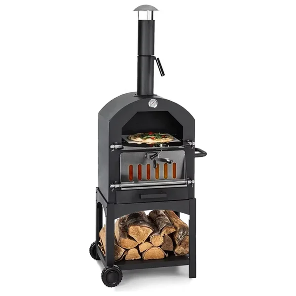 Çok Amaçlı Paslanmaz Çelik Barbekü Krom Kapaklı + Izgaralı Pizza Taşlı -Ekmek-Mangal Fırını 2625s - Görsel 2