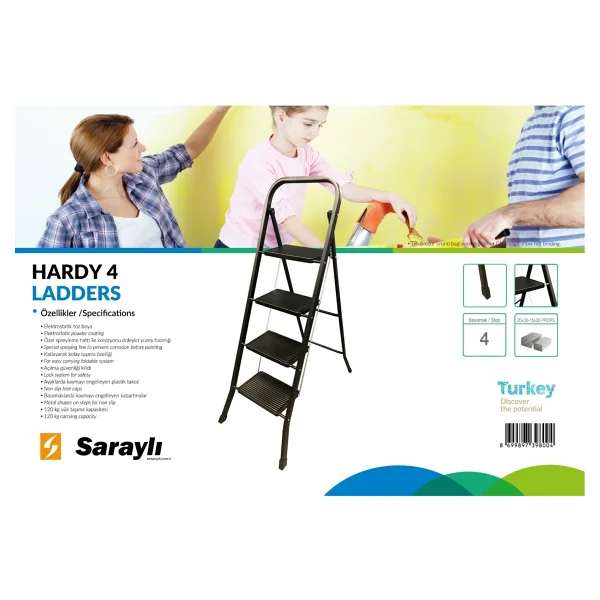 Saraylı Hardy Siyah Pratik Seyyar Merdiven 4 Basamak - Geniş Basamaklı - Görsel 2