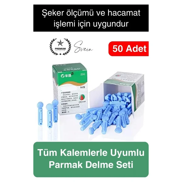 Svein 50 Adet Çok Amaçlı Profesyonel Hacamat Kalemi İğnesi Şeker Ölçüm Parmak Delme Seti - Altın - Görsel 6