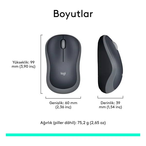 Logitech M185 910-002235 Gri Optik Kablosuz Mouse - Görsel 8