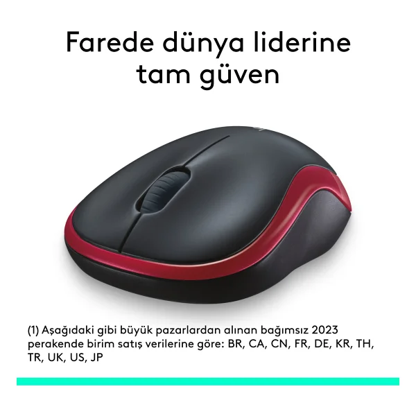 Logitech M185 910-002237 Kırmızı Optik Kablosuz Mouse - Görsel 6