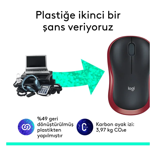 Logitech M185 910-002237 Kırmızı Optik Kablosuz Mouse - Görsel 8