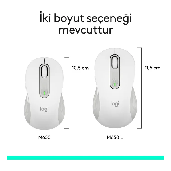 Logitech M650 Signature 910-006238 Beyaz Sessiz Büyük Boy Sağ El Optik Kablosuz Mouse - Görsel 7