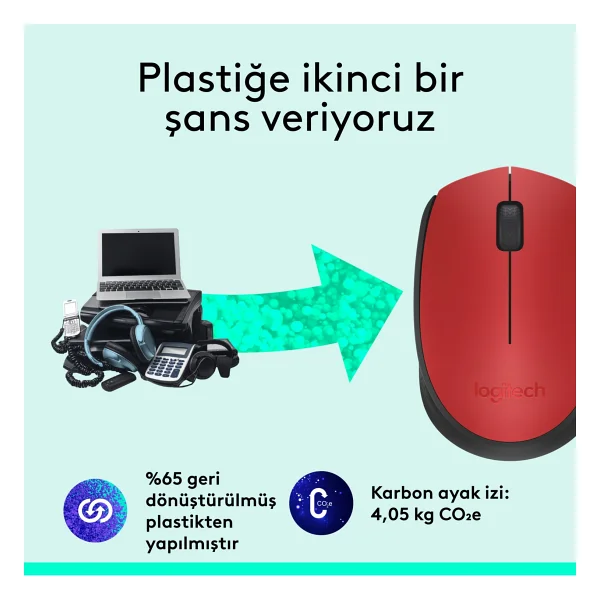 Logitech M171 910-004641 Kırmızı Optik Kablosuz Mouse - Görsel 8