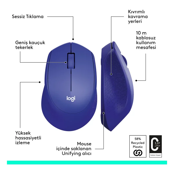 Logitech M330 Silent Plus Sessiz Optik Kablosuz Mouse - Görsel 7