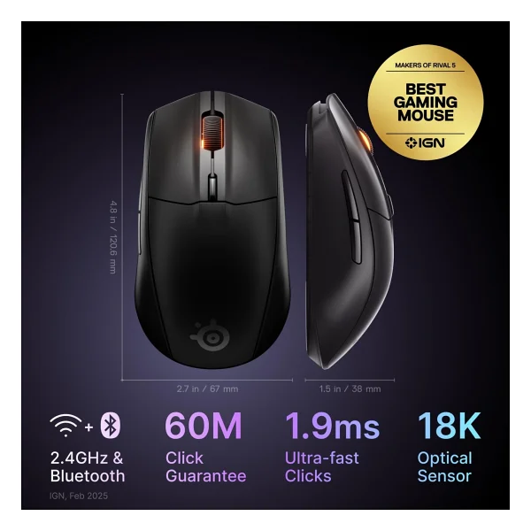 Steelseries Rival 3 Gen 2 Siyah RGB Optik Kablosuz Oyuncu Mouse - Görsel 2