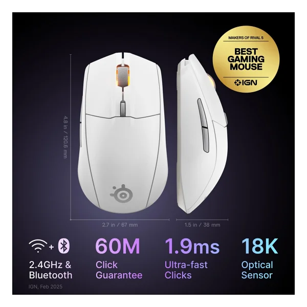 Steelseries Rival 3 Gen 2 Beyaz RGB Optik Kablosuz Oyuncu Mouse - Görsel 3