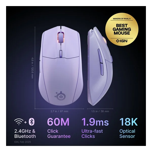 Steelseries Rival 3 Gen 2 Lila RGB Optik Kablosuz Oyuncu Mouse - Görsel 2