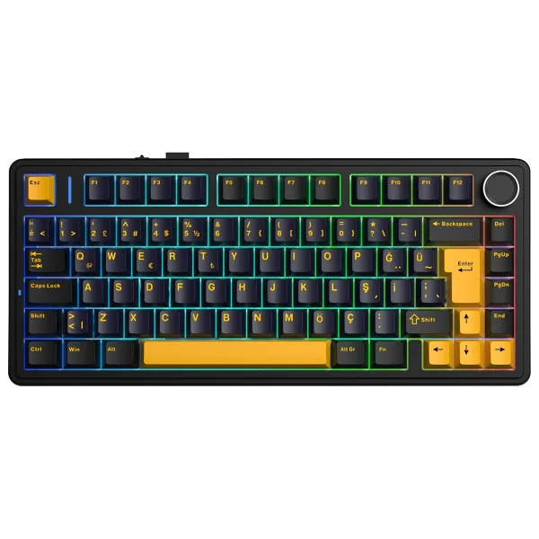 Aula F75 Mekanik RGB Tkl Hot Swap Graywood V4 Switch Kablosuz Makrolu Türkçe Q Klavye Siyah - Görsel 3
