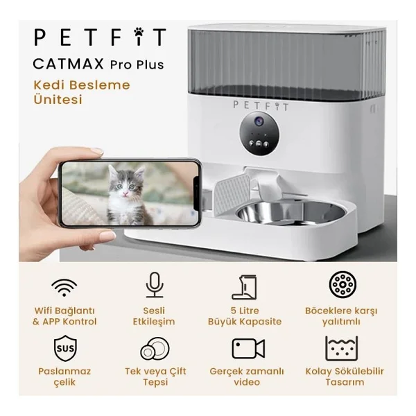 Petfit Catmax Pro Plus 5 Lt Kameralı Akıllı Otomatik Mama Kabı - Görsel 2