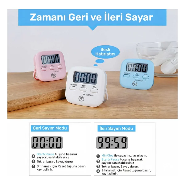 Npo Npt05b Mutfak,Ders,Yemek İçin 99:59dk Dijital Alarm Kronometre,Pomodoro Öğrenci Motivasyon Saati - Görsel 3