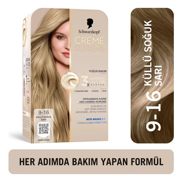 Schwarzkopf Creme Supreme 9.16 Küllü Soğuk Sarı Saç Boyası - Görsel 2