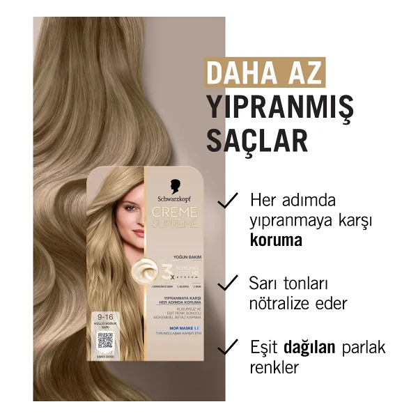 Schwarzkopf Creme Supreme 9.16 Küllü Soğuk Sarı Saç Boyası - Görsel 4