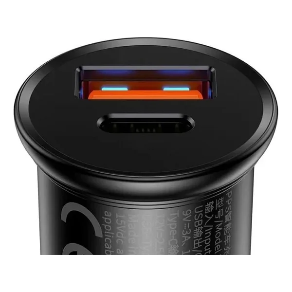 Baseus 30w Circular Metal USB-A+ USB-C Araç Hızlı Şarj Cihazı - Siyah - Görsel 3