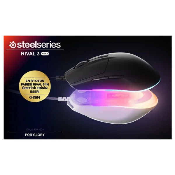 Steelseries Rival 3 Gen 2 Siyah RGB Optik Kablolu Oyuncu Mouse - Görsel 2