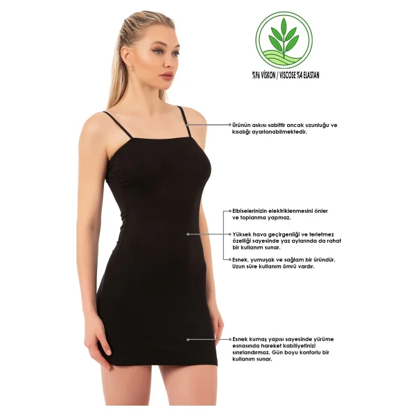 Özkan Underwear 7126 Kadın İp Askılı Viskon Atlet Kombinezon Jüpon Astar - Siyah - Görsel 2