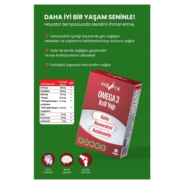 Nevfix Omega 3 Krill Yağı 30 Softgel Kolin Ve Resveratrol İçerir Yetişkinler İçin - Görsel 2