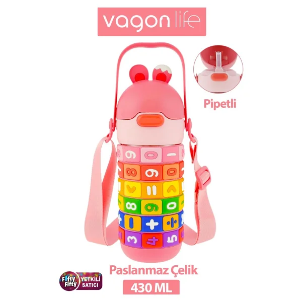 Vagonlife Vgn30031 Pembe 430 Ml Pipetli Çelik Matara - Görsel 7