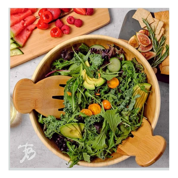 Bambu Salata Servis Seti, Salata Kaşığı, Salata Elleri - Görsel 4