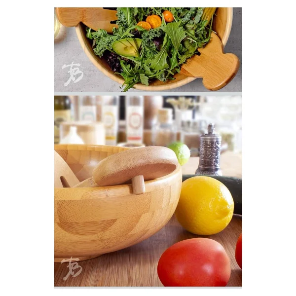 Bambu Salata Servis Seti, Salata Kaşığı, Salata Elleri - Görsel 3