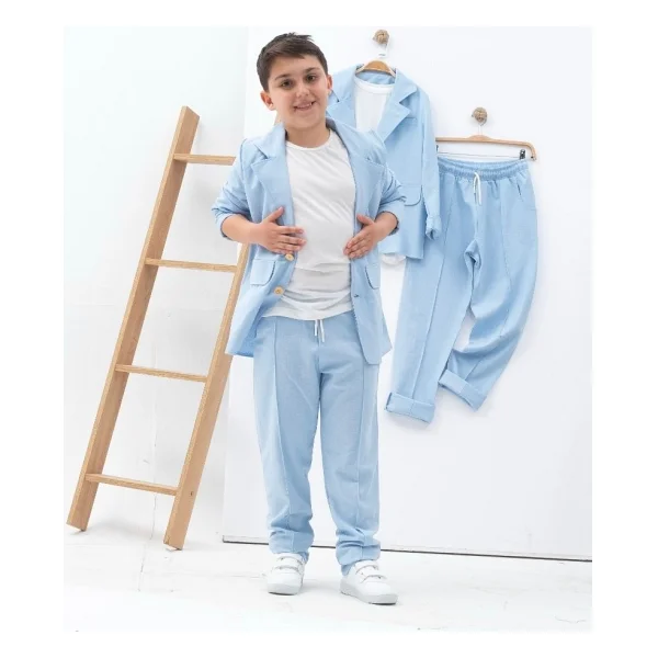 Zelhan Kids Erkek Çocuk Keten Takım Elbise - Bebe Mavi - 8 - 9 Yaş - Görsel 9