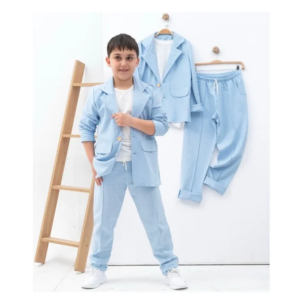 Zelhan Kids Erkek Çocuk Keten Takım Elbise - Bebe Mavi - 8 - 9 Yaş - Görsel 7