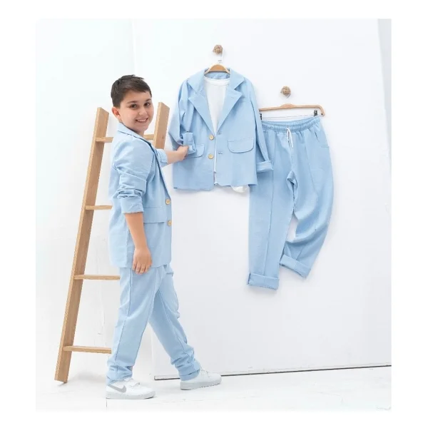 Zelhan Kids Erkek Çocuk Keten Takım Elbise - Bebe Mavi - 8 - 9 Yaş - Görsel 3