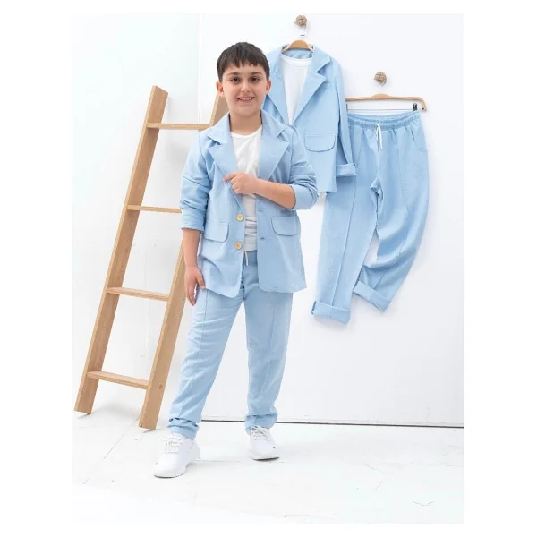 Zelhan Kids Erkek Çocuk Keten Takım Elbise - Bebe Mavi - 8 - 9 Yaş - Görsel 4