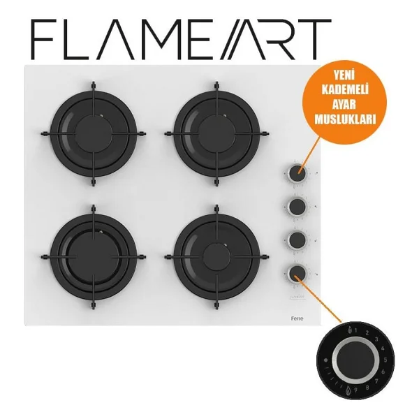 Ferre Cs206 Flameart Cam Beyaz Ankastre Ocak - Görsel 4