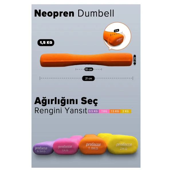 Proforce Neoprene Dumbel 1,5 Kg -Tek Adet Ndb1,5 - Görsel 2