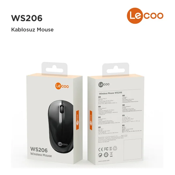 Lenovo Lecoo Ws206 Siyah Ergonomik Optik Kablosuz Mouse - Görsel 8